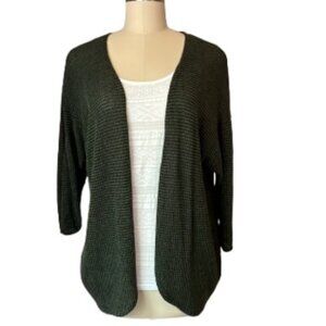 Allison Joy Evereve Olive Green Khaki Waffle Knit 3/4 Sleeve Cardigan - LNC